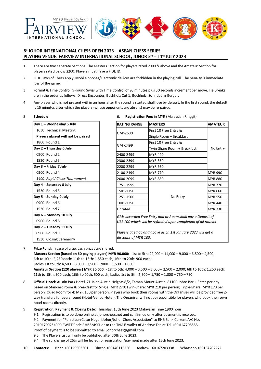 8th Johor International Chess Open 2023. Chess Malaysia. Johor Open 2023