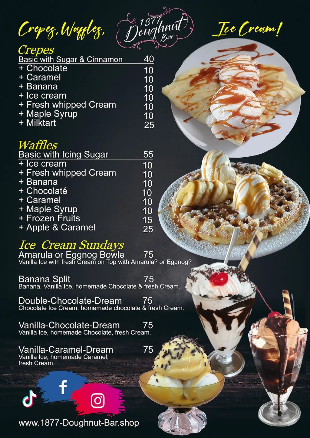 Waffles Crepes Ice Cream Sundaes Swakopmund on the Jetty 1877 Doughnut Bar