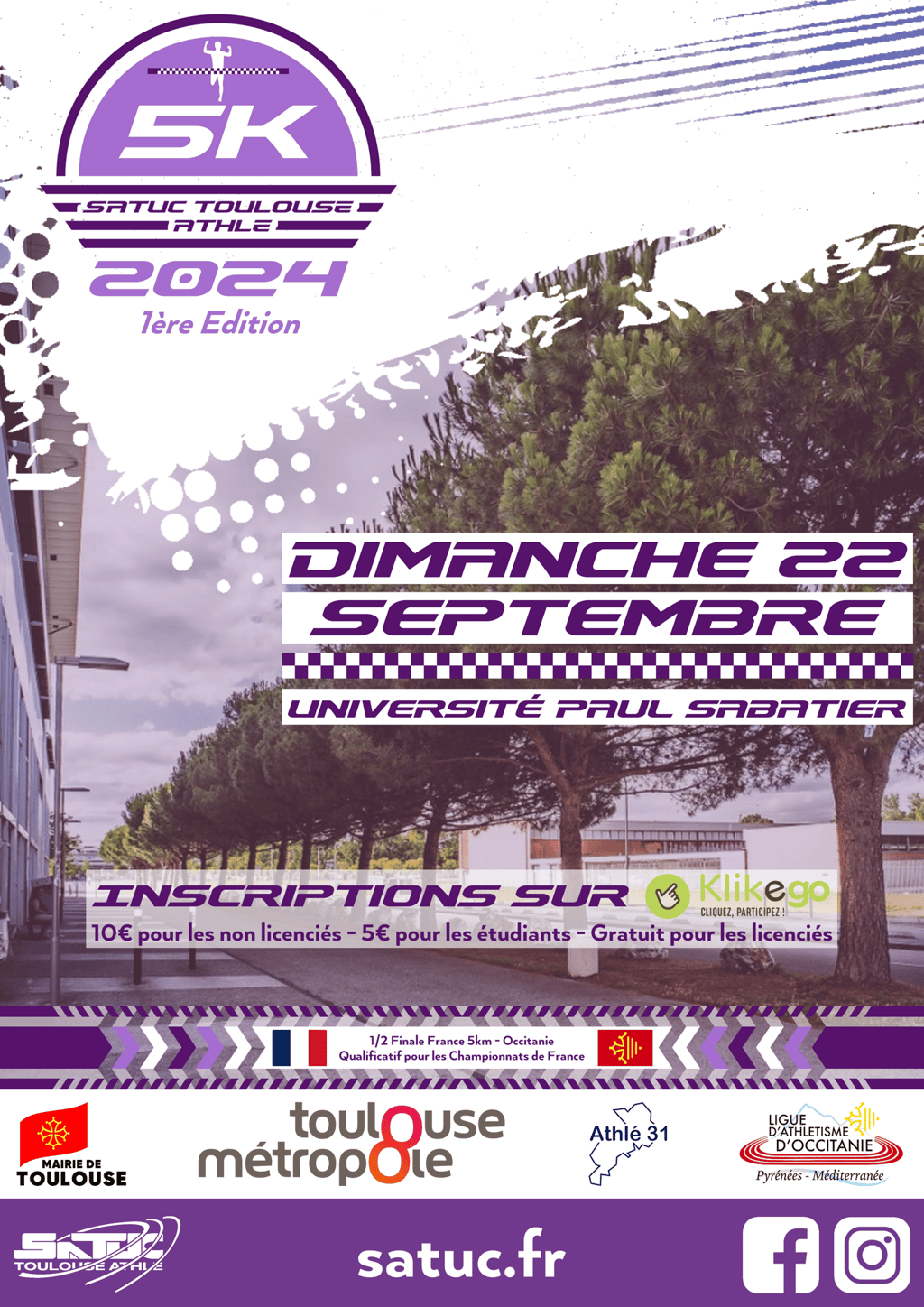 5km FFA open du SATUC TOULOUSE ATHLE le dimanche 22 septembre 2024 à l'Université Paul Sabatier