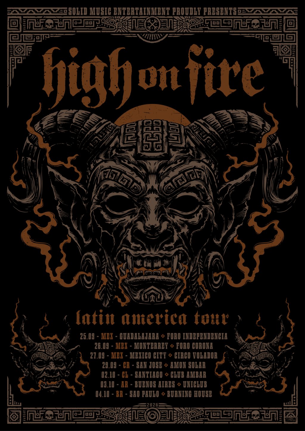 Poster com as datas da tour na América Latina da banda High On Fire.