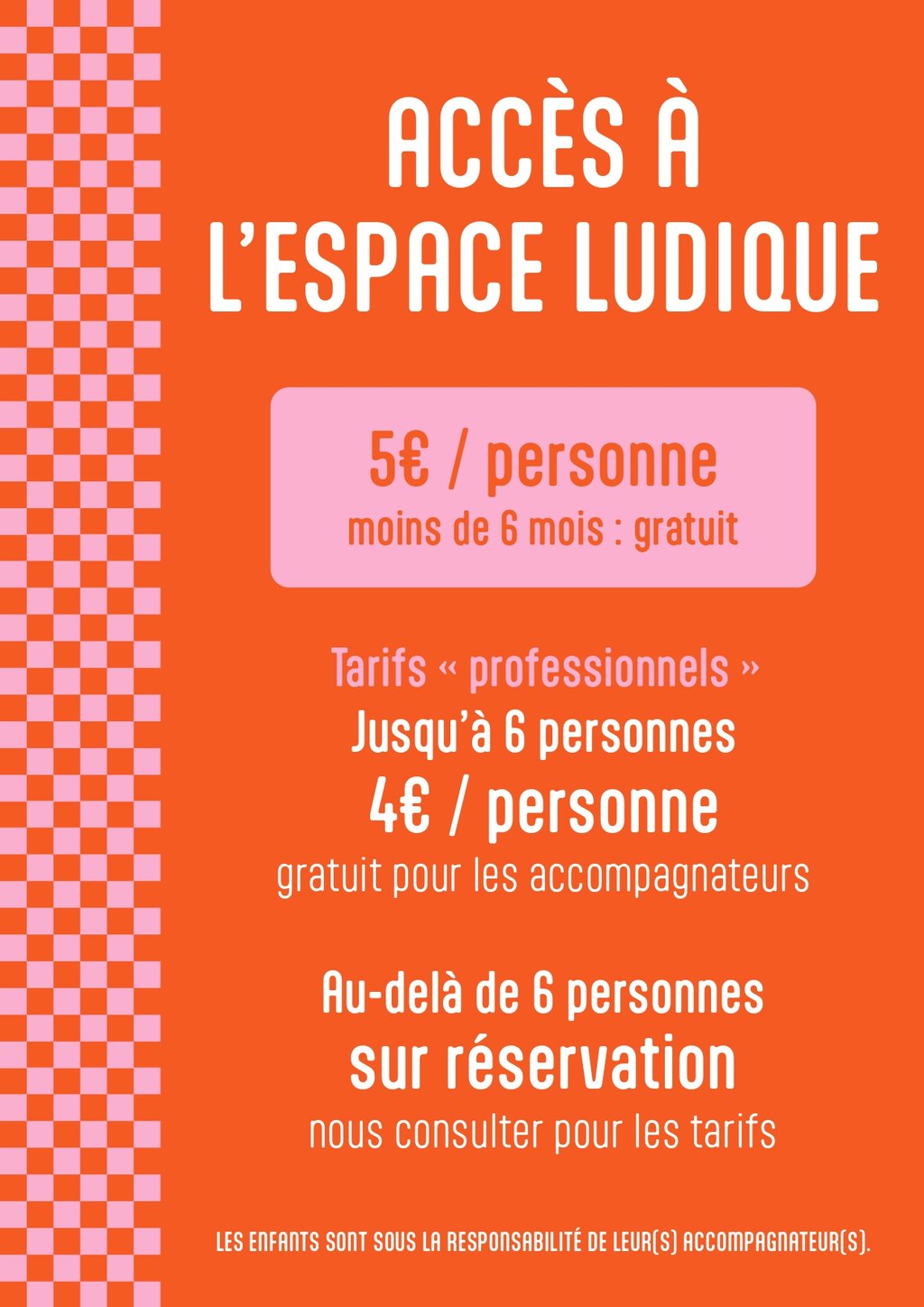 Fonctionnement de Marelle et Tablier 5 euros par personne, tarifs groupes, réservations