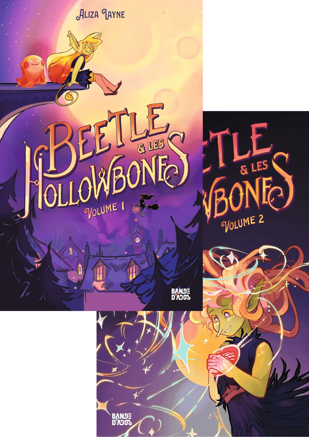 Première de couverture des 2 tomes de la BD Beetle & les Hollowbones