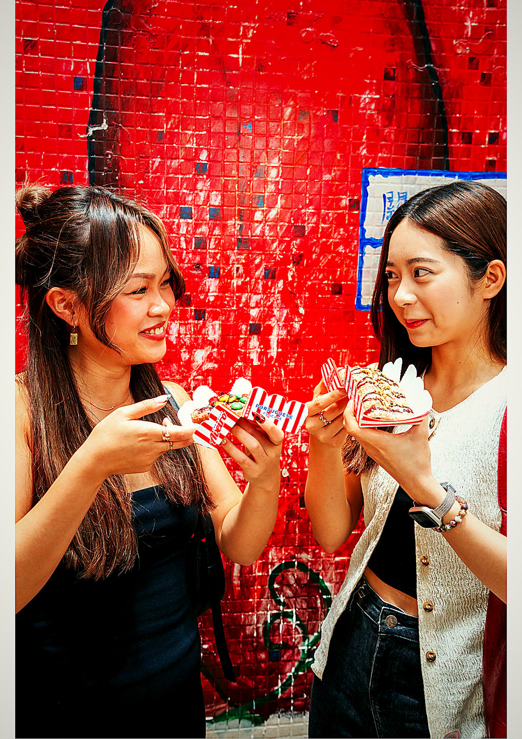 Customers enjoying authentic Tripas de Aveiro Portuguese pancakes at our Macau shop
