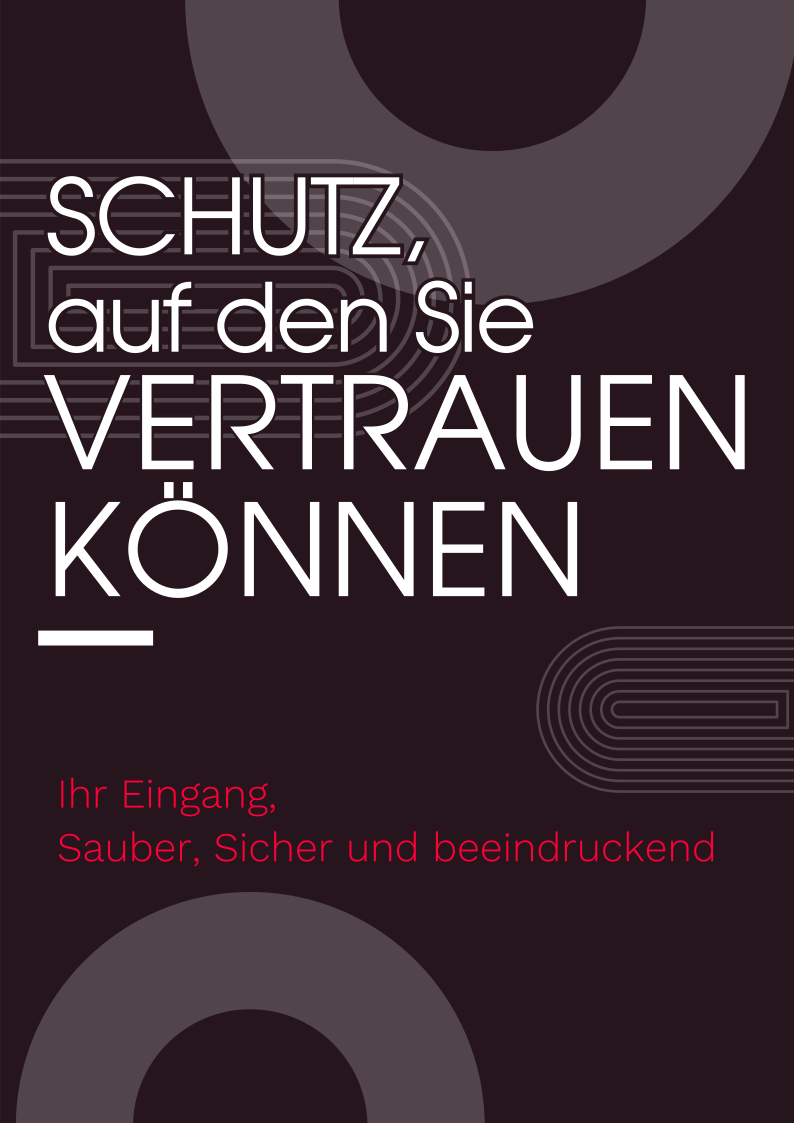 German marketing poster with text about reliable protection and clean, safe entrance solutions.