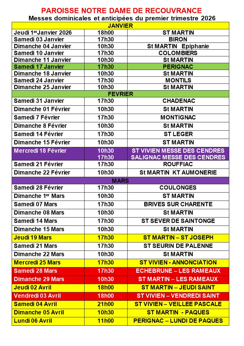 messe dominicale et semaine