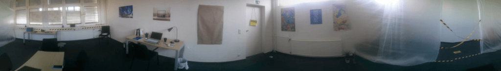 a panorama shot of the first set-up of the escape room, seeing all its angles