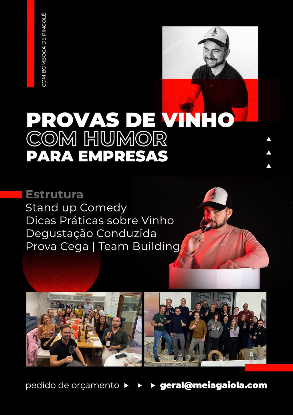 Provas de vinho com humor e stand up comedy para eventos corporate e empresas