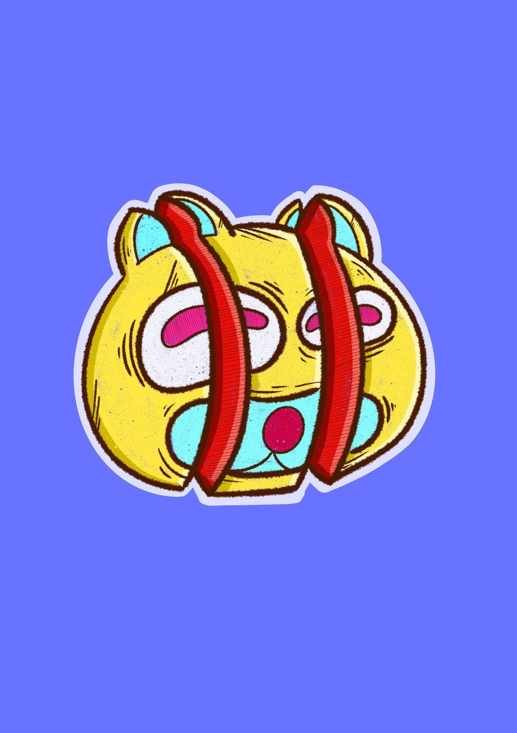 dessin numérique ours découpé, illustration ligne claire, flat color, graphisme moderne