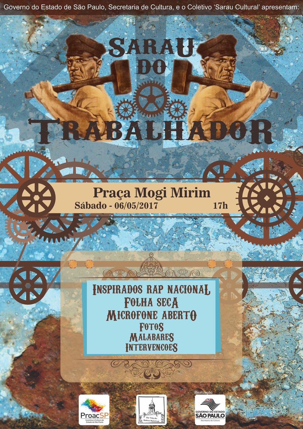 Divulgação do Sarau do Trabalhador de 2017, evento publico ocupando a Festa de Maio