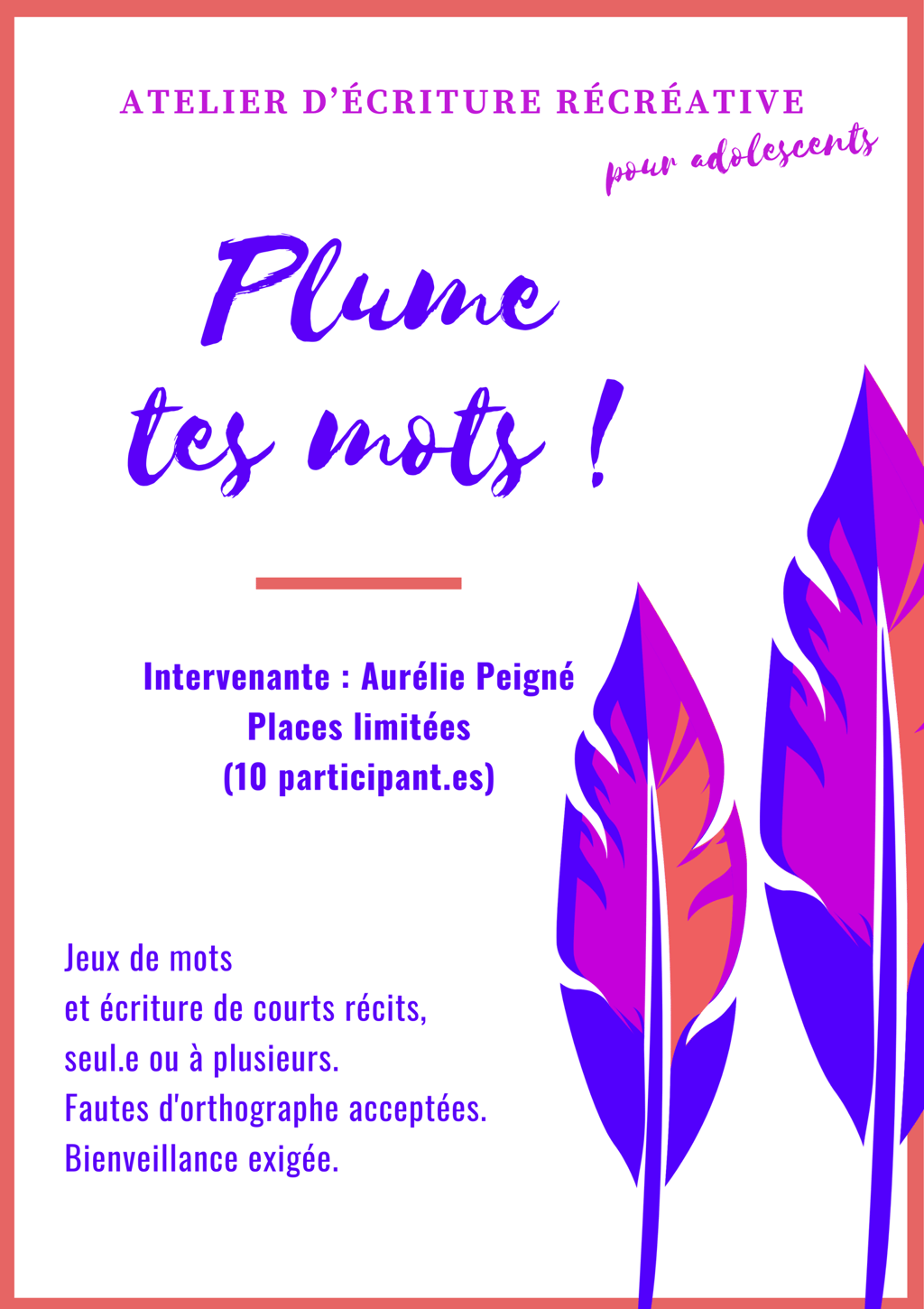 Affiche atelier d'écriture pour adolescents