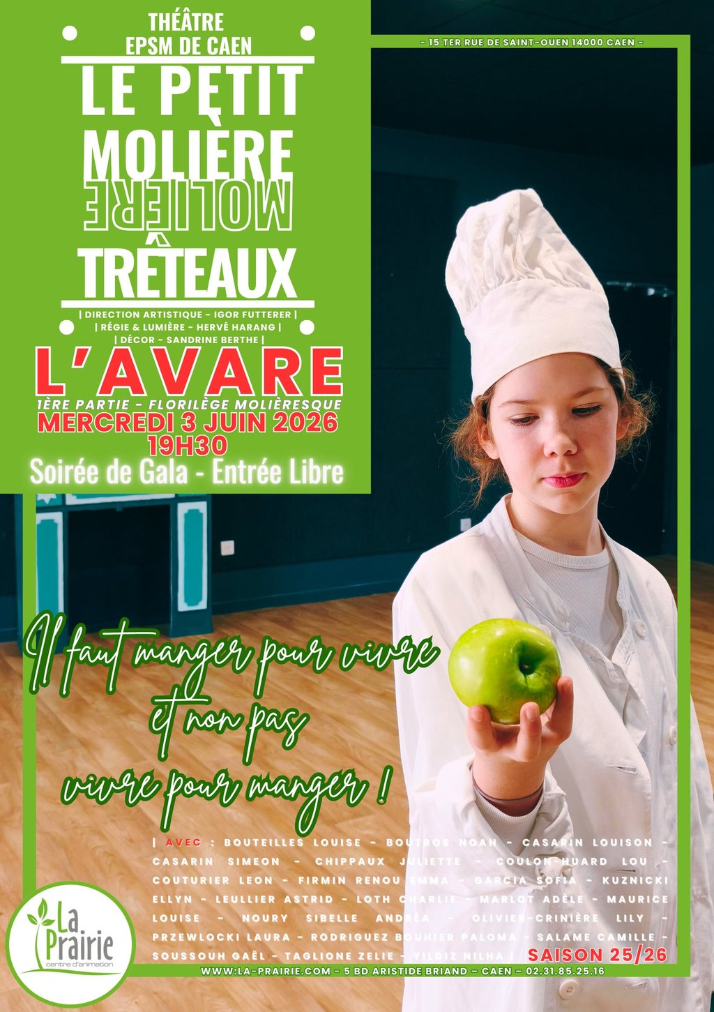 Mercredi 3 Juin 2026 - Au théâtre de l'EPSM de Caen Restitution  du cours Le Petit Molière