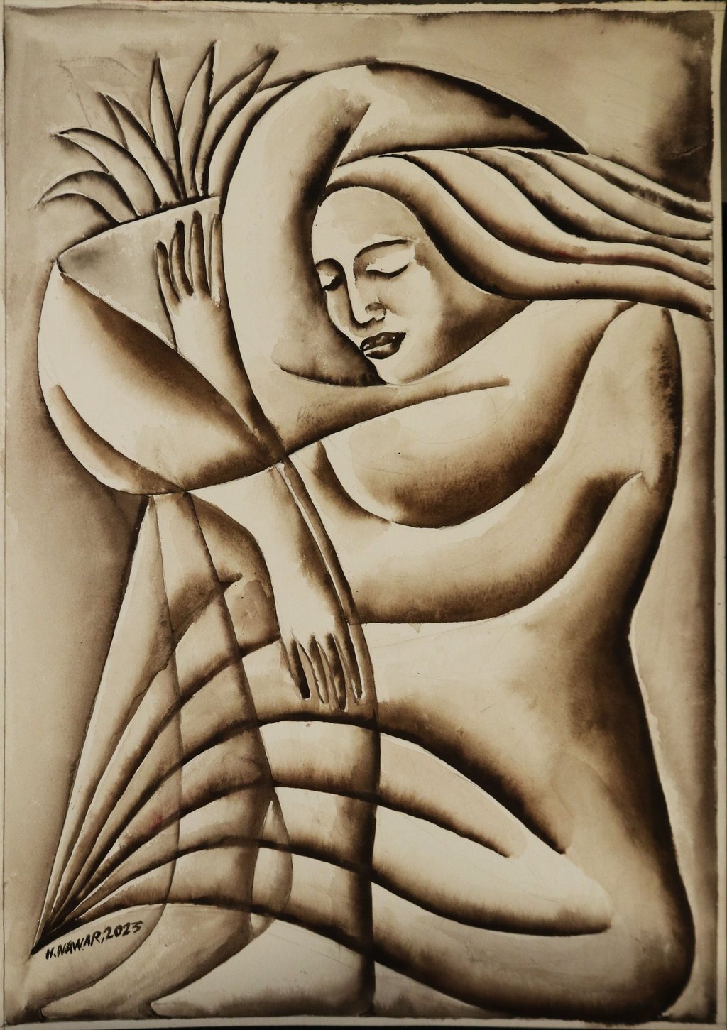 Asleep and The Dream Germination (1), Watercolour on Paper, 35 x 50 cm.