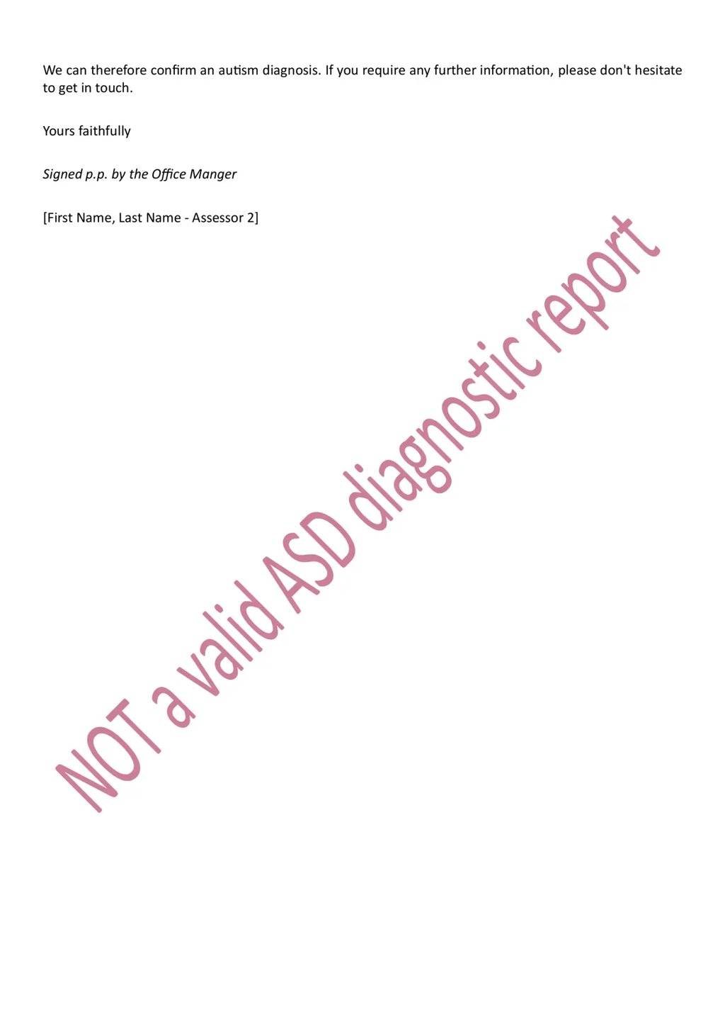 Redacted example of an illegitimate autism diagnostic report in Scotland - page 2 of 2.