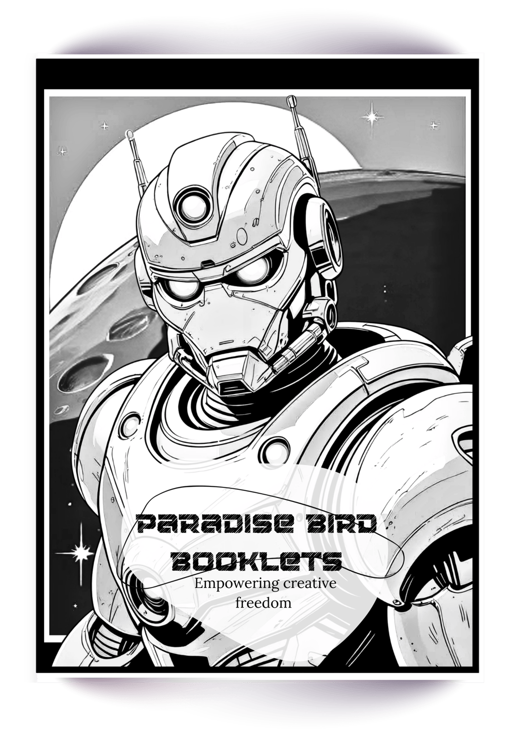 Comic book style coloring page of a space bot