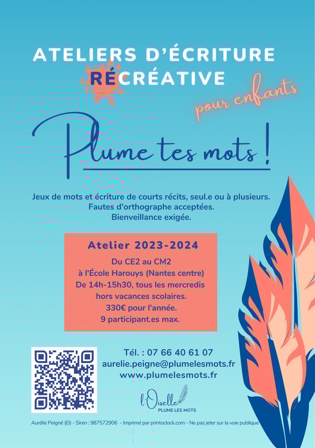 Affiche ateliers d'écriture pour enfants