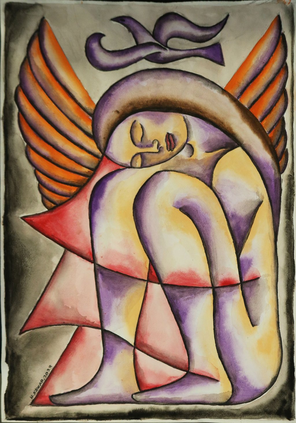 Having Orange Wings, Watercolour on paper,  35 x 50 cm