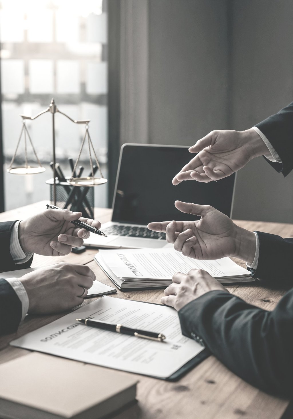 Reunión jurídica en despacho de abogados de Gran Canaria con documentación legal, asesoramiento prof