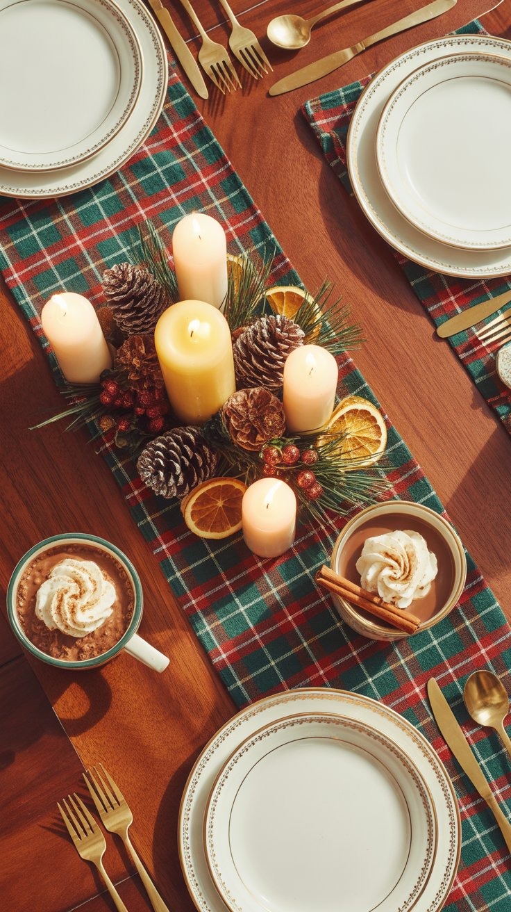 a table setting with a candle and candles