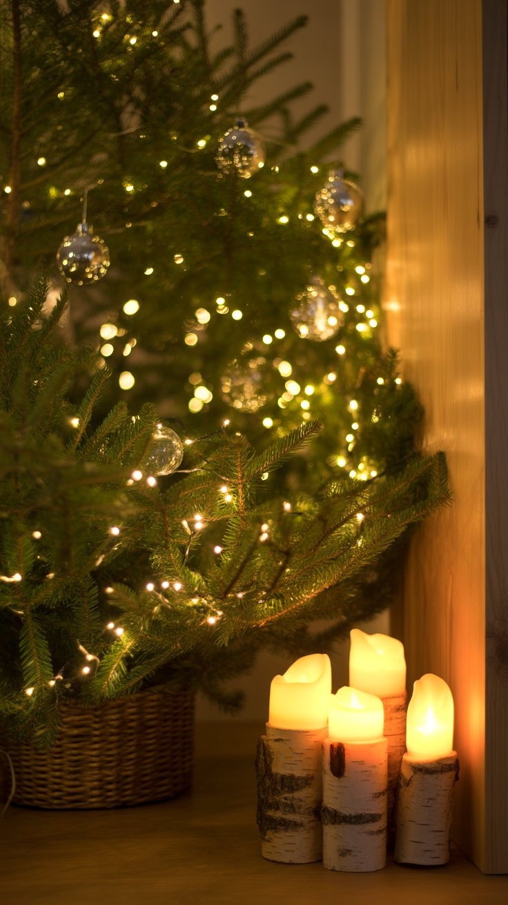 a christmas tree with candles and candles on a table