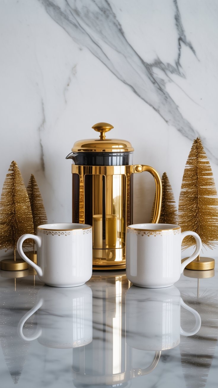 a coffee potted in a coffee potted on a marble countertop