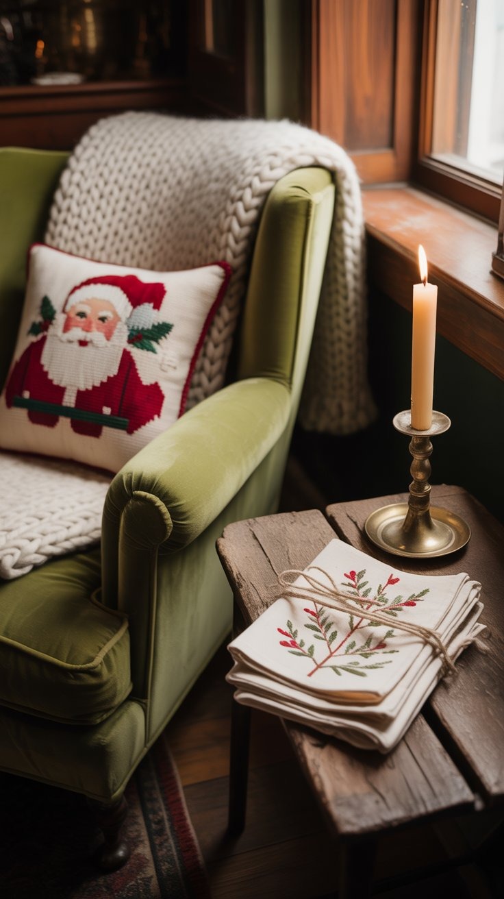 a chair with a candle and a candle on it
