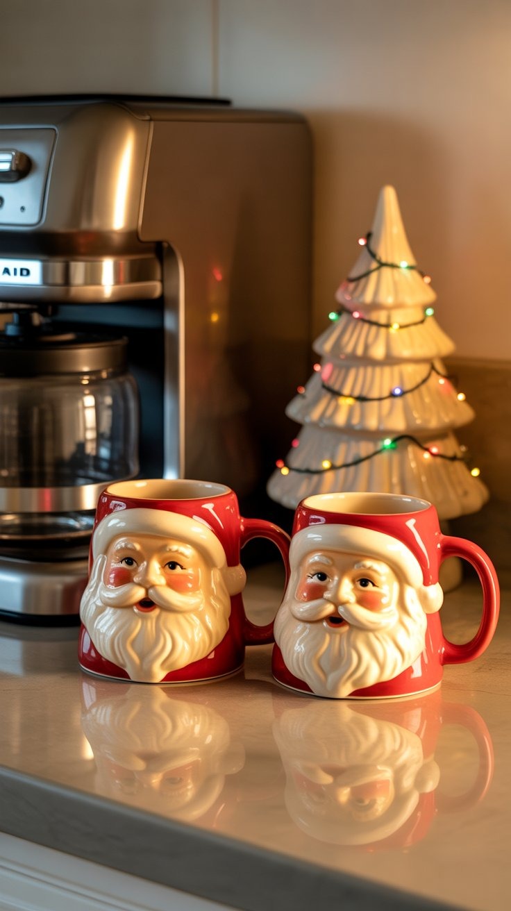 two coffee mugs with santa claus claus claus claus claus claus claus claus claus claus