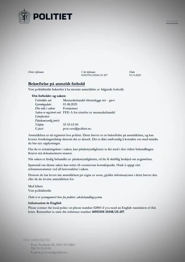 Zainab Abdulkarim, Vest Police acknowledged the trafficking case