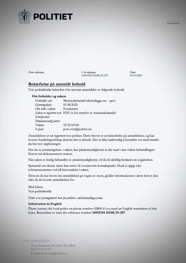 Zainab abdulkarim,Vest Police acknowledged the trafficking case