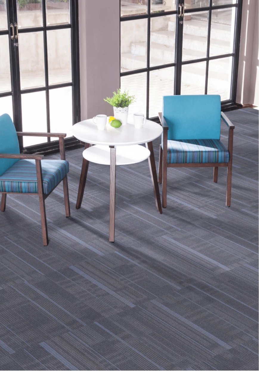 Garfield5 linear pattern commercial carpet tile installed in a modern office in London, Ontario