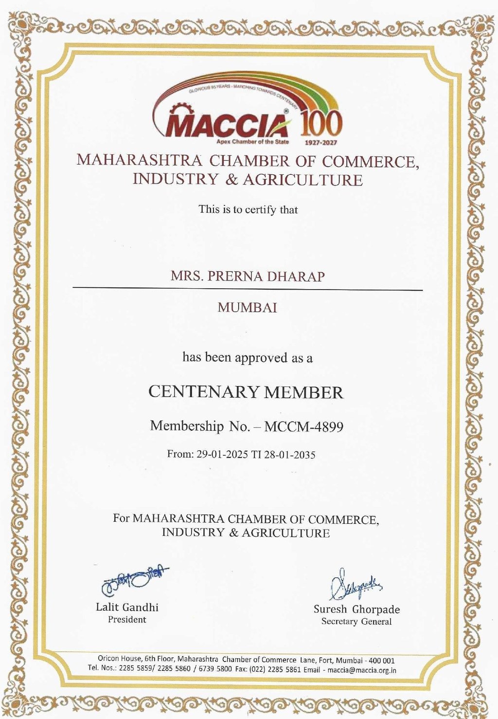 Maharashtra chamber of commerce certificate Mumbai India Export ready
