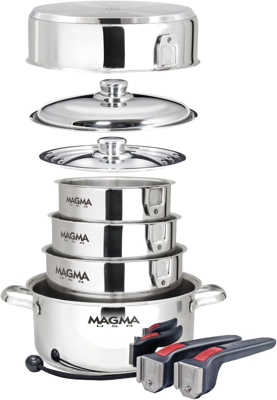 Magma 10 Piece Gourmet Nesting Stainless Steel Cookware Set, Induction Compatible, Oven Safe to 500