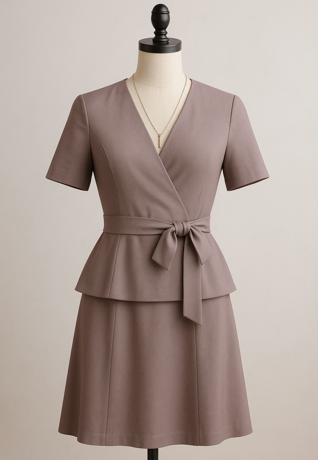 Outfit for rectangle body shape with belted dress and necklace