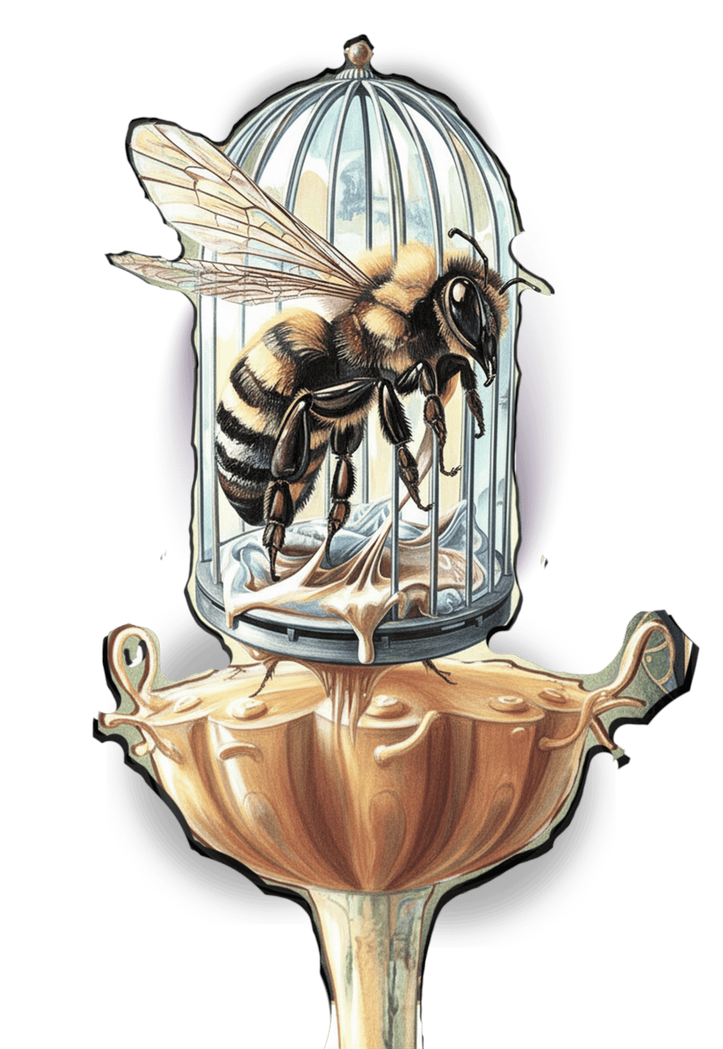 Colored coloring example of a bumblebee and a cage 