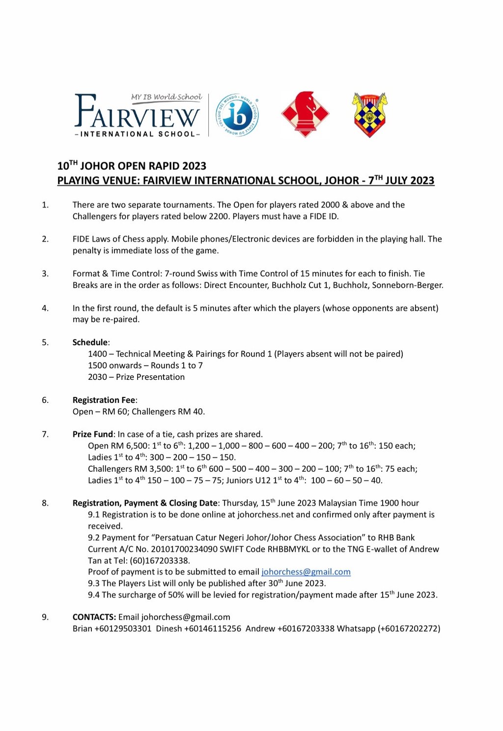 10th Johor Open 2023 - ASEAN Chess Series. Malaysia Chess. Chess Clicks