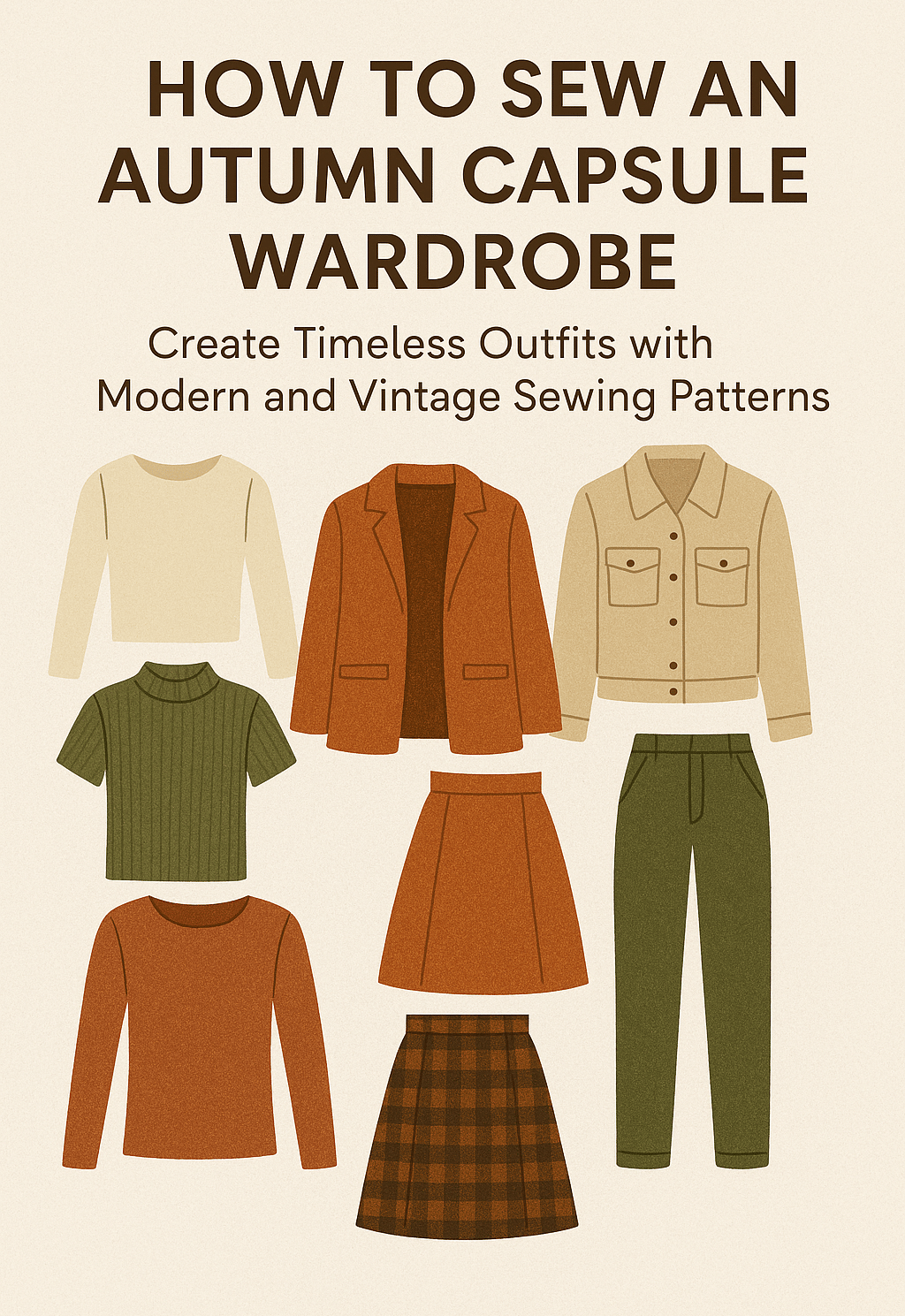 “Flat lay of an autumn capsule wardrobe with handmade pieces.