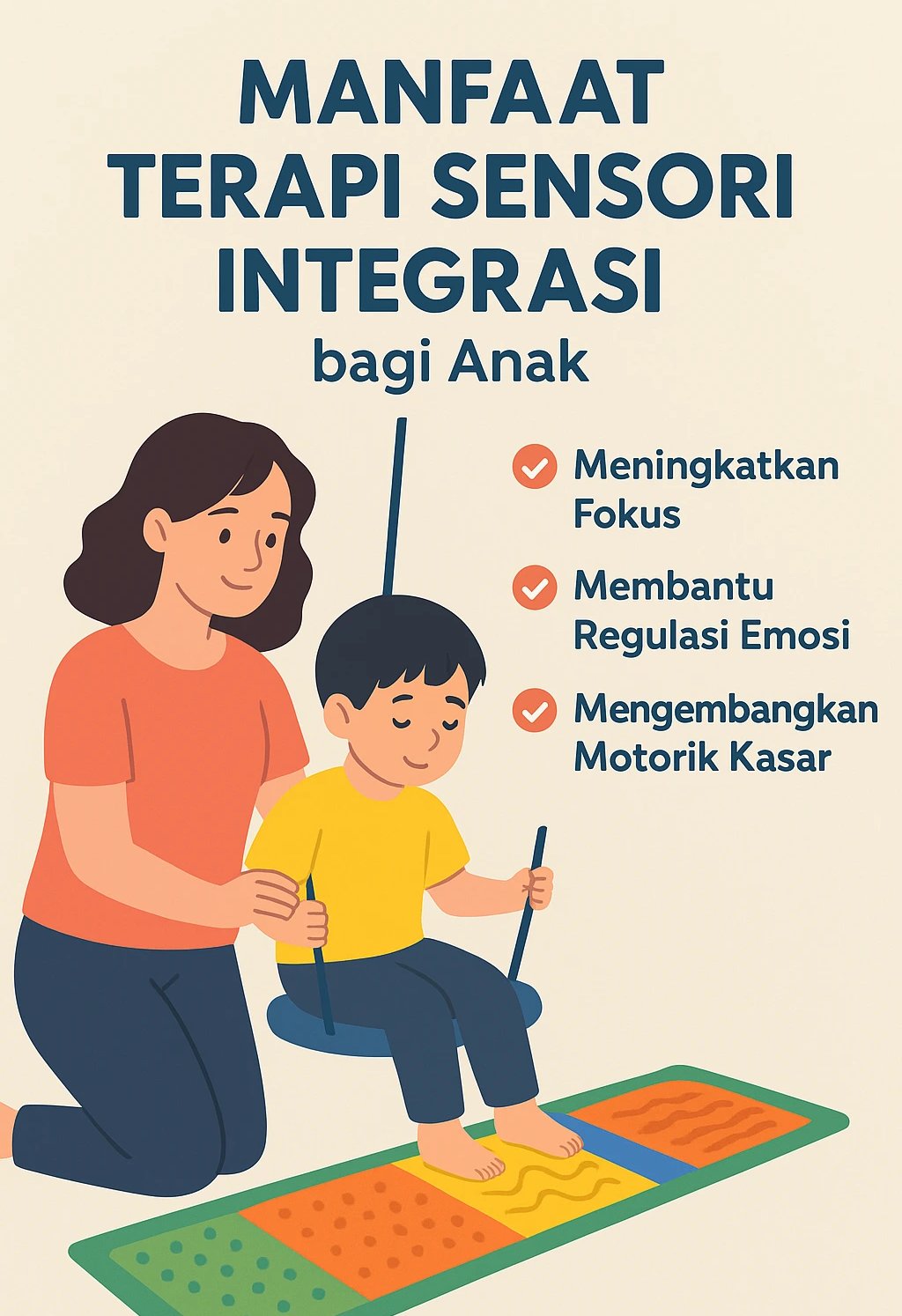 Manfaat terapi sensori integrasi bagi anak melalui stimulasi sentuhan dan keseimbangan di rumah.