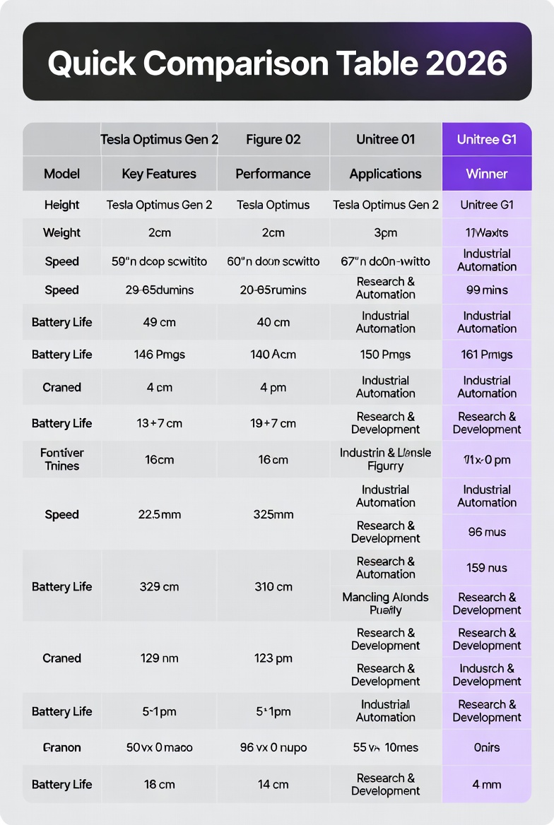 Tesla Optimus Gen 2 vs Figure 02 vs Unitree G1 2026 