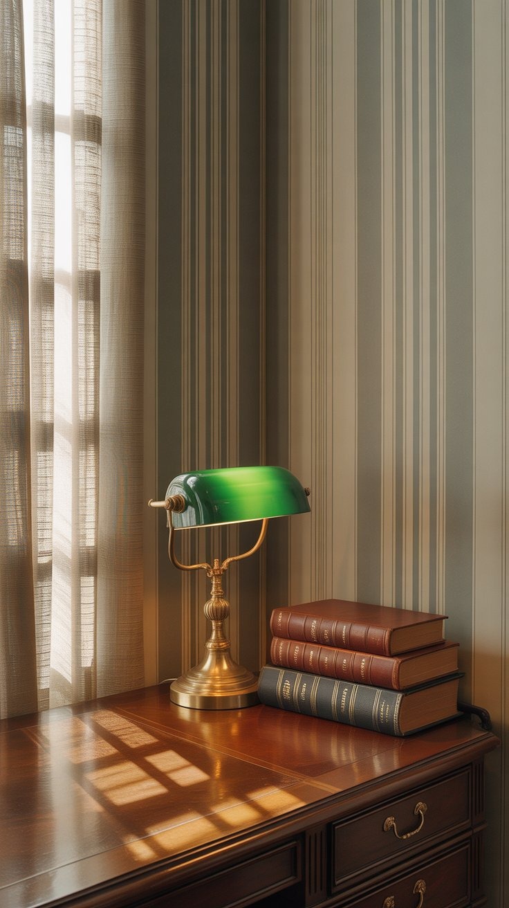 a desk lamp with victorian stripe vintage wallpapers