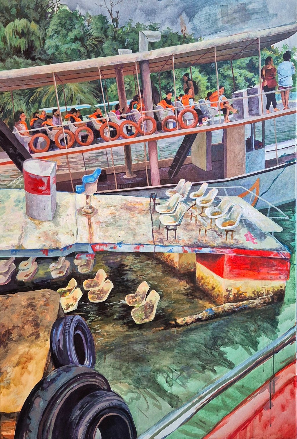 "Wrack zwischen Anlegern"-Acryl auf Leinwand-Gemälde von 2025-Jasmin Roßmann