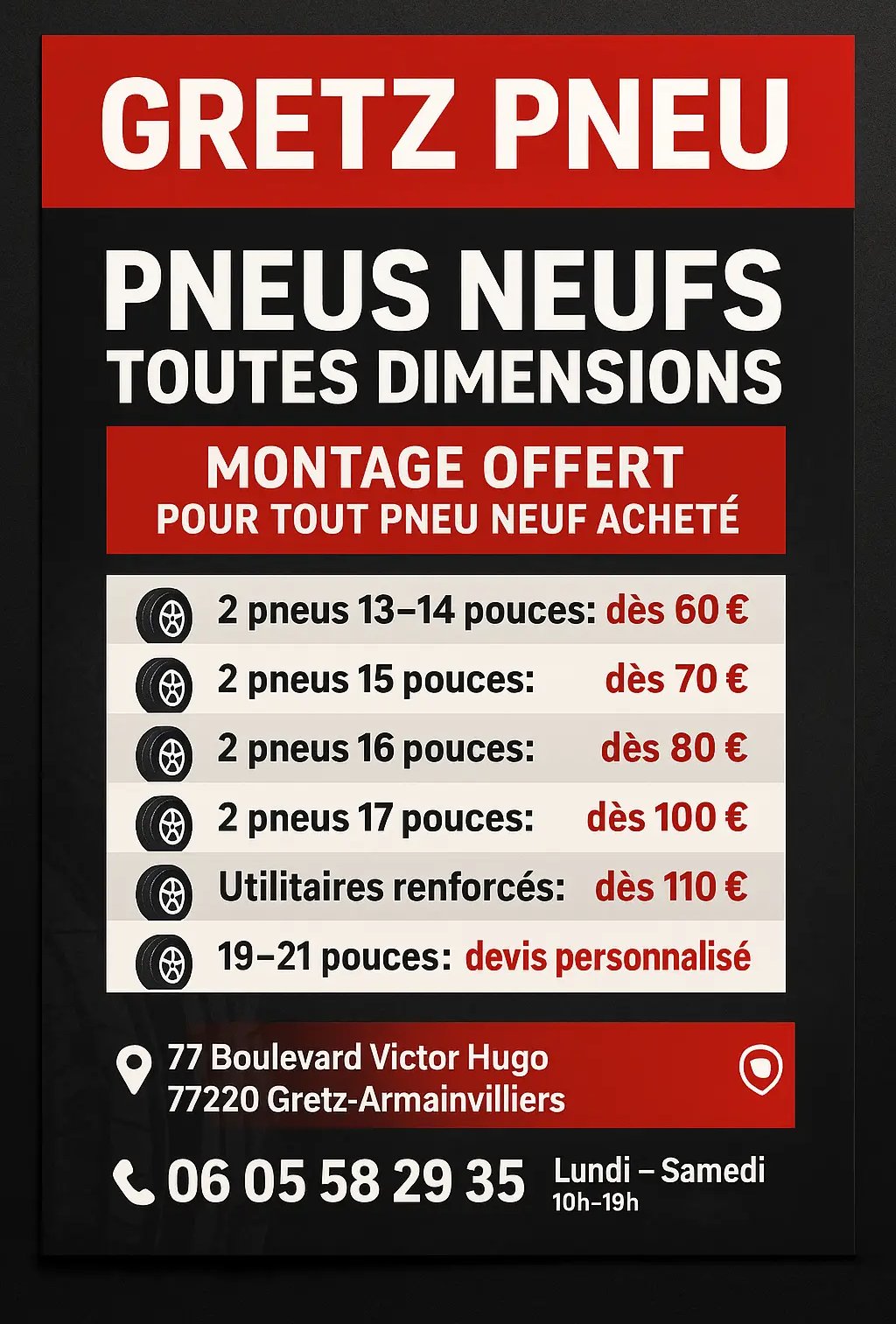Offres pneus pas chers en Seine-et-Marne avec montage et équilibrage inclus