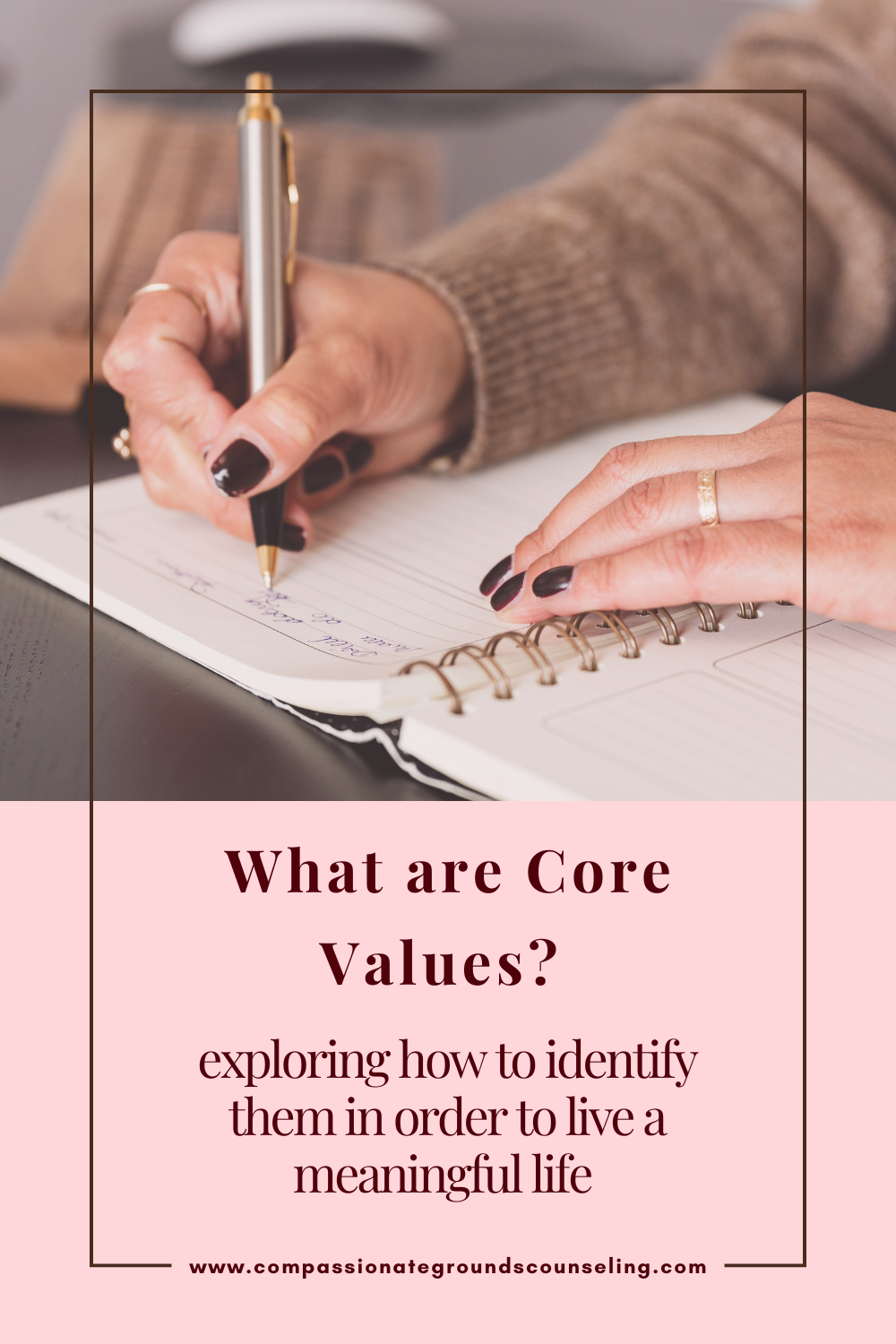 woman using journal to identify core values