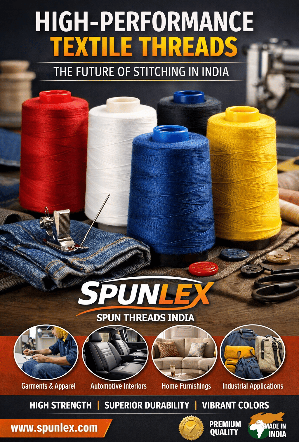 Spunlex spun polyester threads for textile stitching in India