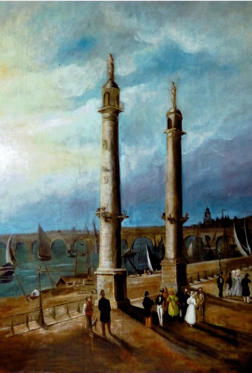 Tableau restauré par France Cruse-Lainé représentant les colonnes rostrales à Bordeaux.