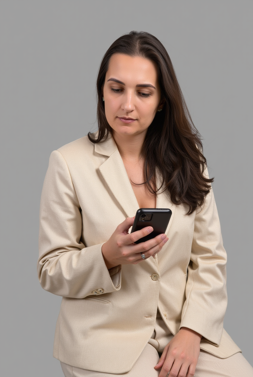 A imagem mostra a Marina, mexendo no celular