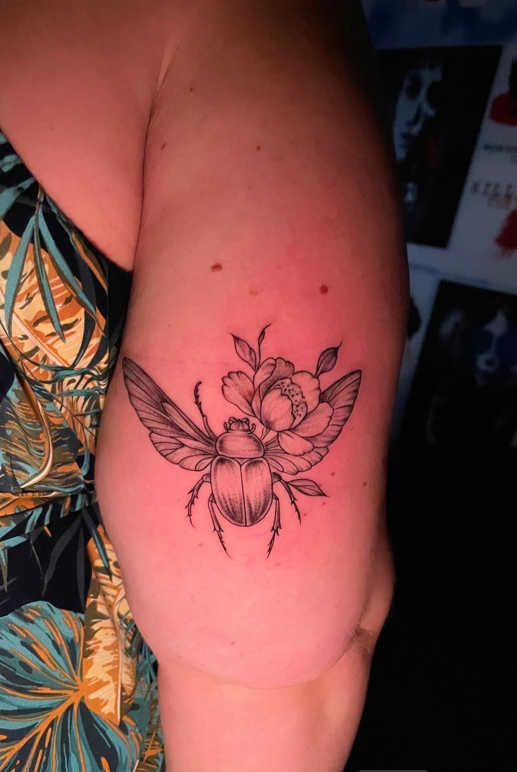 Scarab tattoo in dotwork on forearm — Hurghada Tattoo Studio