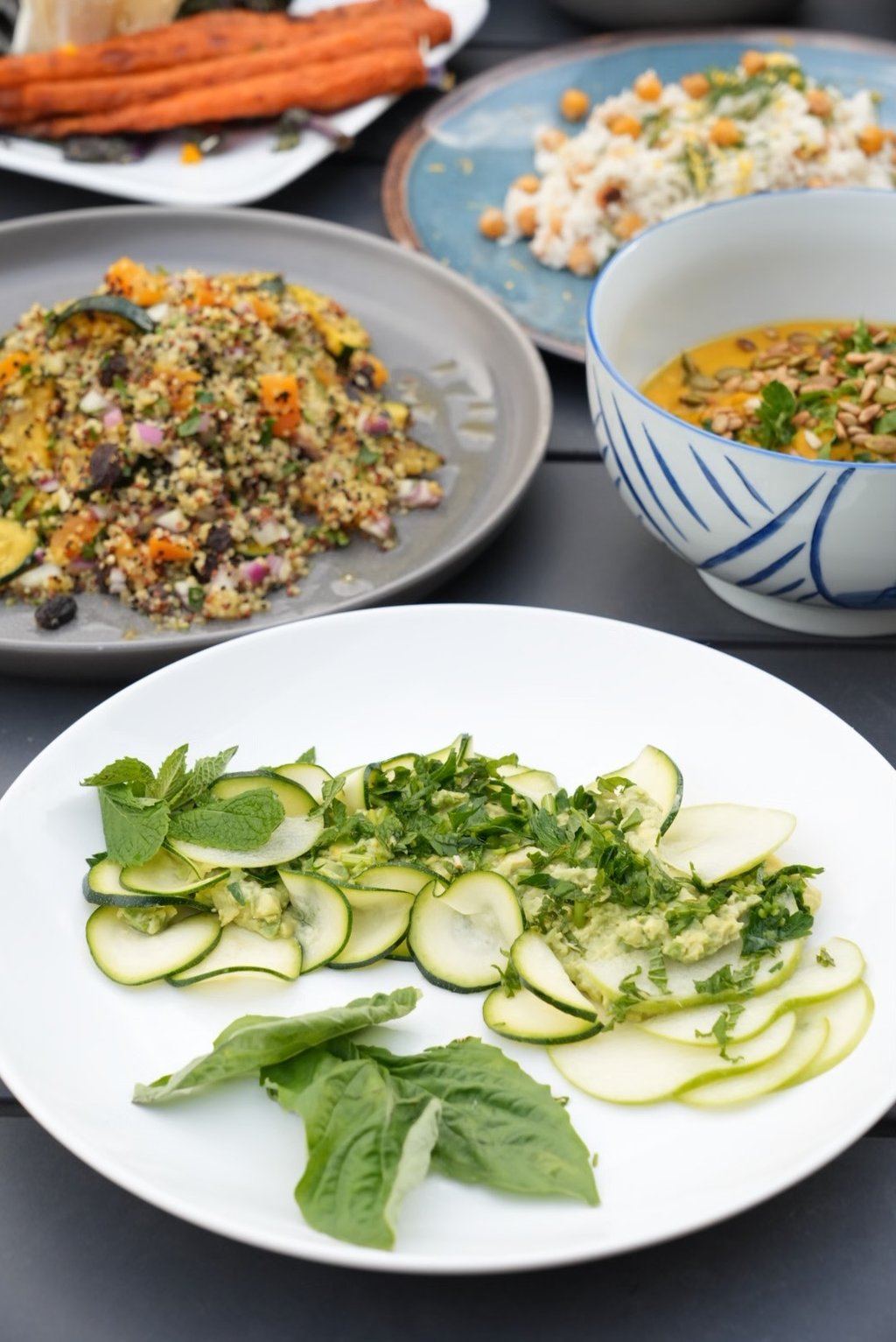 a table with a variety of vegetables