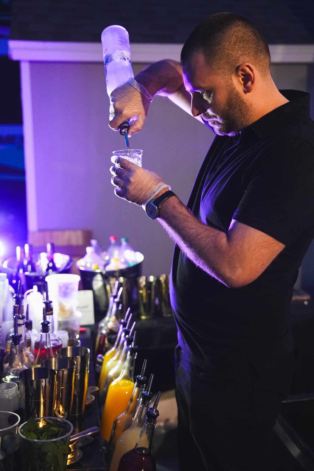 Bartending at night event outdoors