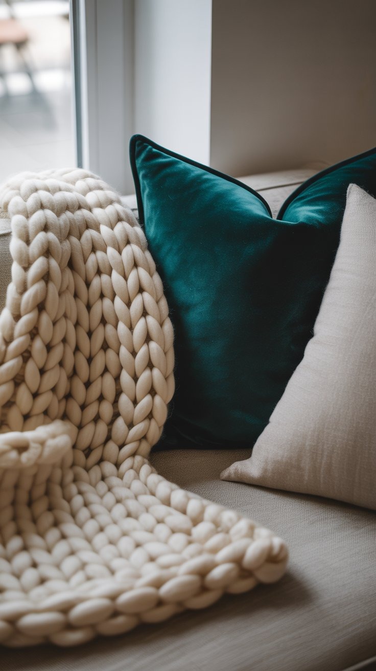 a blanket on a couch with pillows and pillows