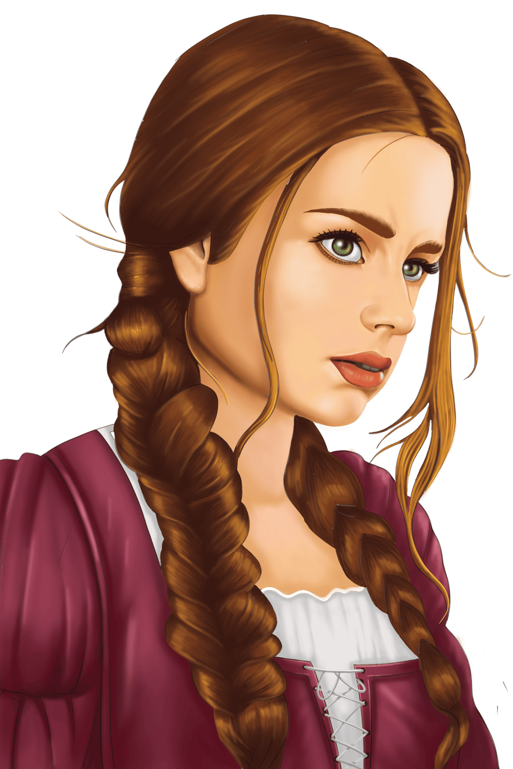 a woman character art illustration with long hair and a braid
