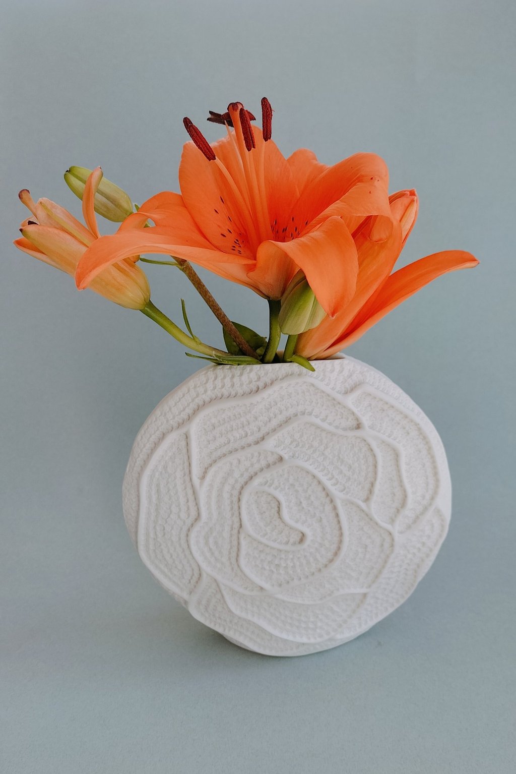 Vase plat Floral, 17cm,  Porcelaine blanche